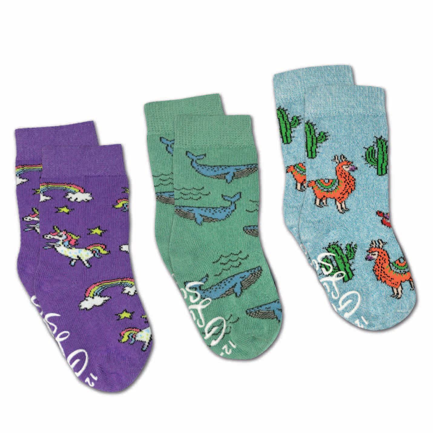 Kids Baby Llamas Unicorns and Whales Socks 3 Pair