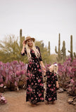 Family Matching Mother Daughter Long Sleeve Flower Print Dresses