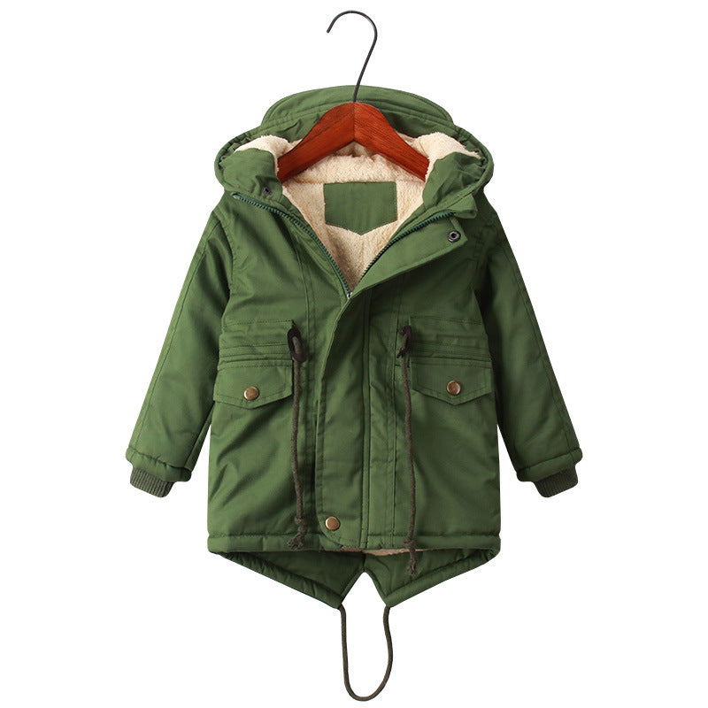Kid Boys Plus Velvet Warm Dovetail Cotton Coat