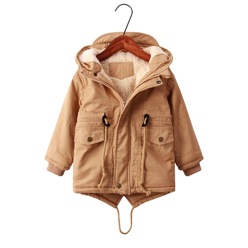 Kid Boys Plus Velvet Warm Dovetail Cotton Coat