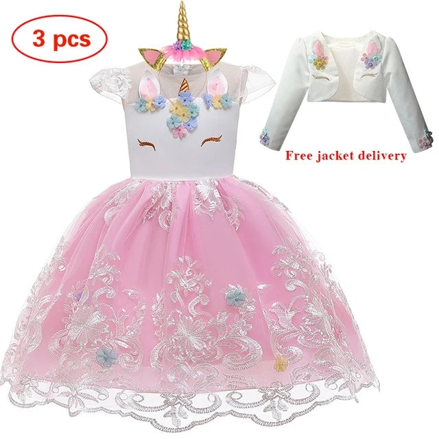 Girl Embroidery Unicorn Big Bow Princess Dress Wedding Party Kids Dresses - honeylives