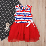 Baby Girl Sleeveless Puffy Striped Ins Star Independence Dress