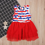 Baby Girl Sleeveless Puffy Striped Ins Star Independence Dress