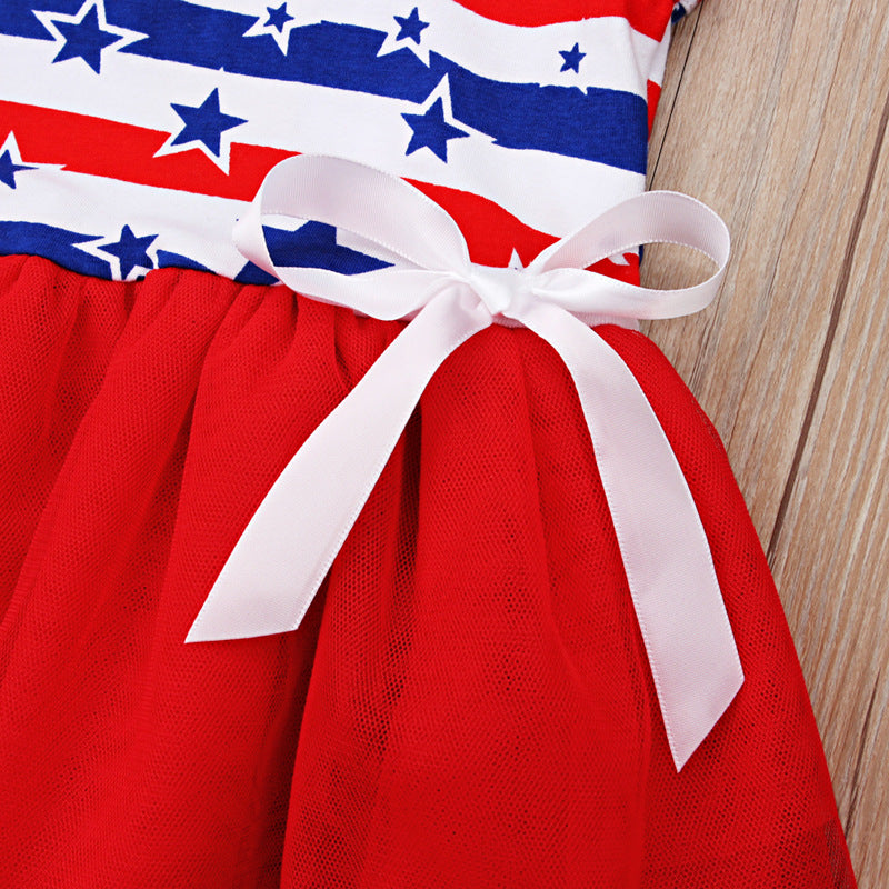 Baby Girl Sleeveless Puffy Striped Ins Star Independence Dress