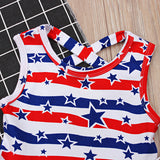 Baby Girl Sleeveless Puffy Striped Ins Star Independence Dress