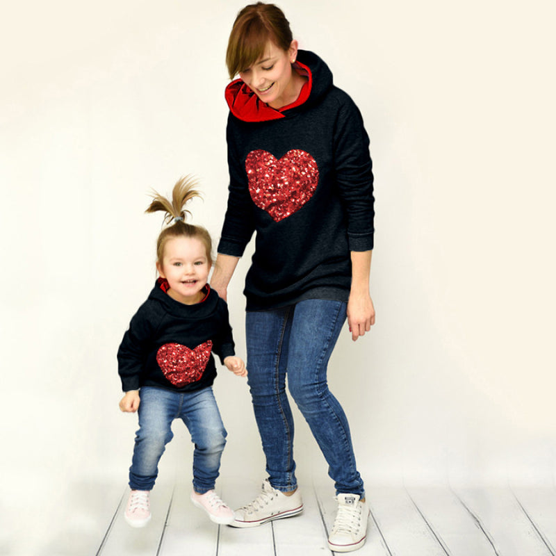Family Matching Heart-shaped Hooded Parent-child Shirts