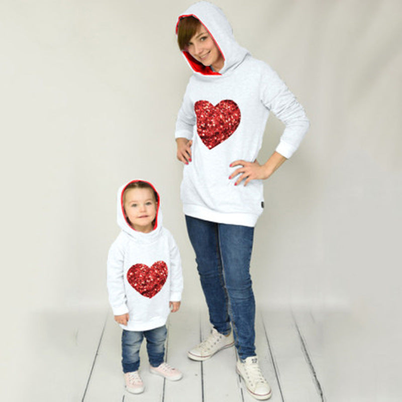 Family Matching Heart-shaped Hooded Parent-child Shirts