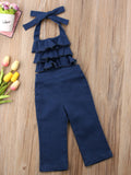 Kid Baby Girl Ruffles Overalls Halter Backless Jumpsuit Jeans Pants Rompers