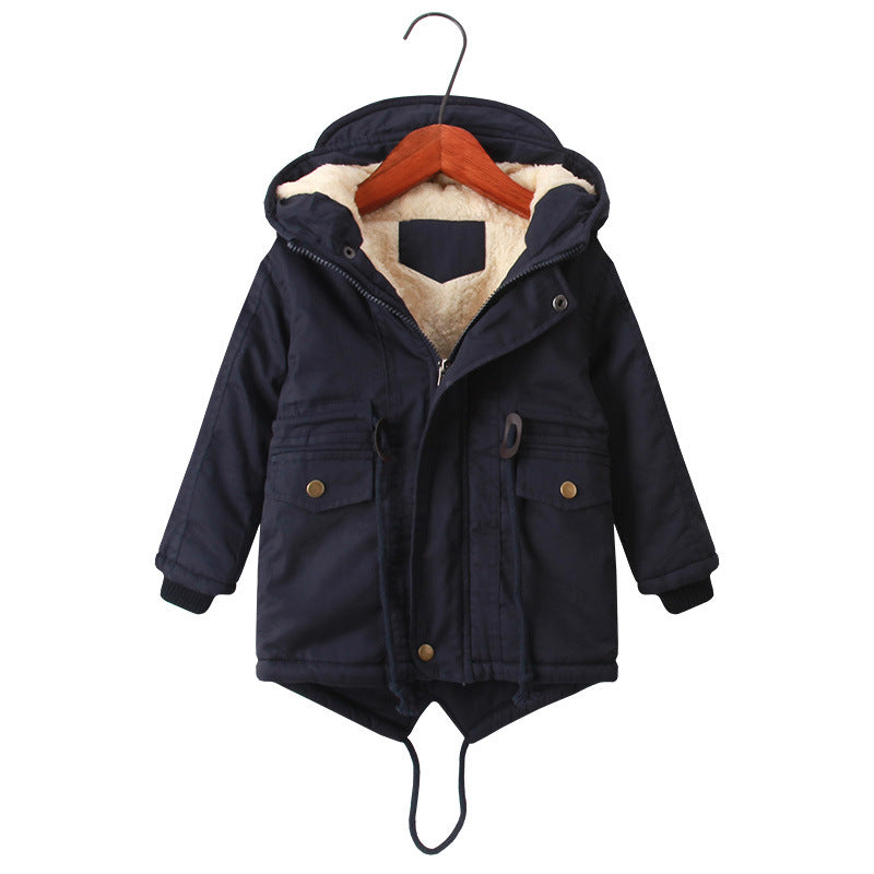 Kid Boys Plus Velvet Warm Dovetail Cotton Coat