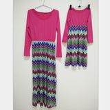 Family Matching Long-sleeved Wave Print Parent-child Dress