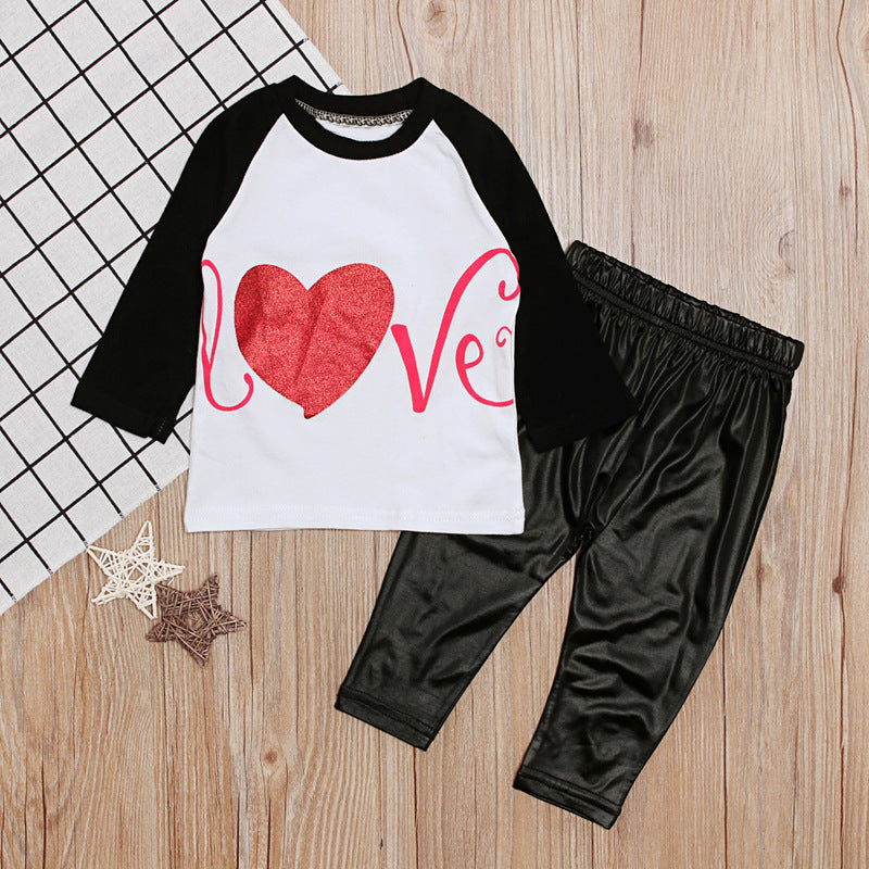Baby Girl Valentine's Day Long Sleeve Heart-shaped 2 Pcs Sets