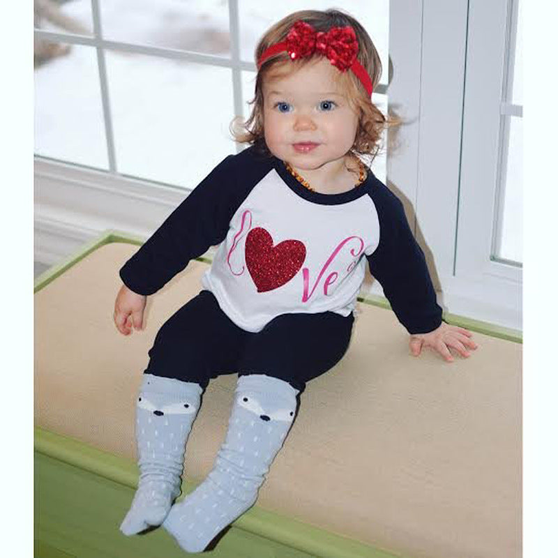 Baby Girl Valentine's Day Long Sleeve Heart-shaped 2 Pcs Sets
