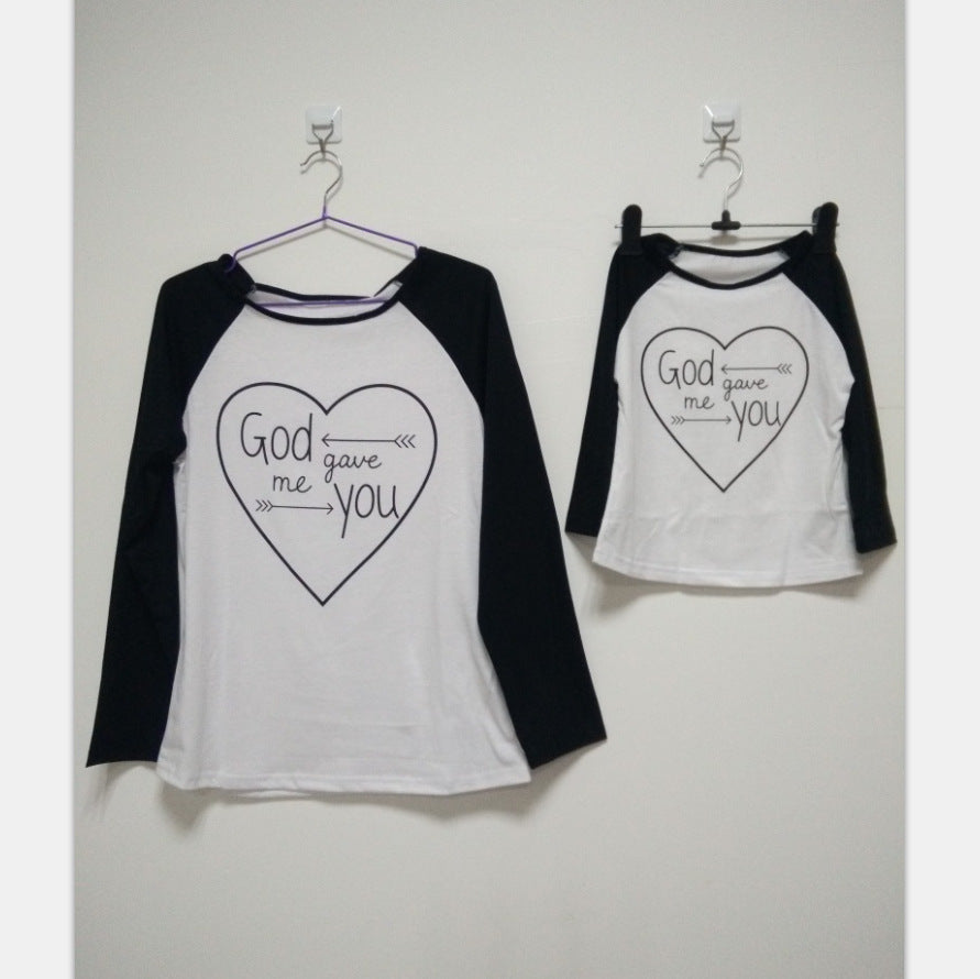 Family Matching Heart-shaped Print Long-sleeved Parent-child Shirts