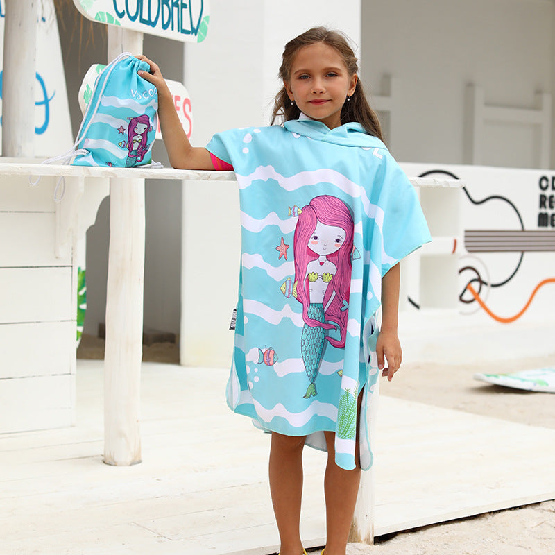 Kids Quick Drying Bathrobe Printing Absorbent Towel Pajamas
