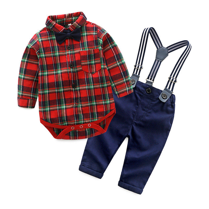 Baby Boy Set suits Red Plaid Long-sleeved Christmas 2 Pcs