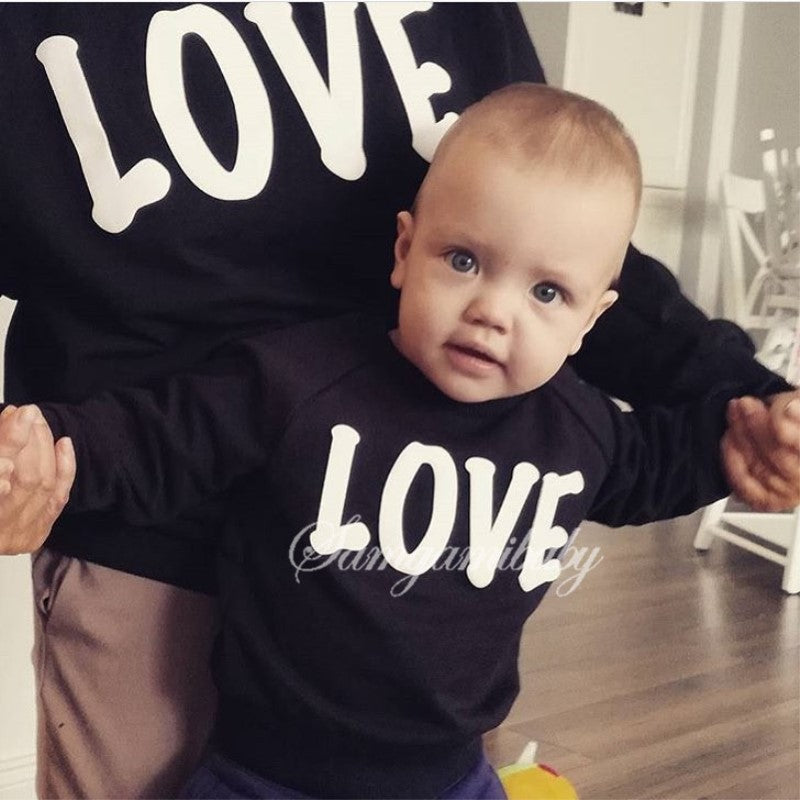Family Matching Long Sleeve Round Collar Letter LOVE Mother Son Shirts Tops