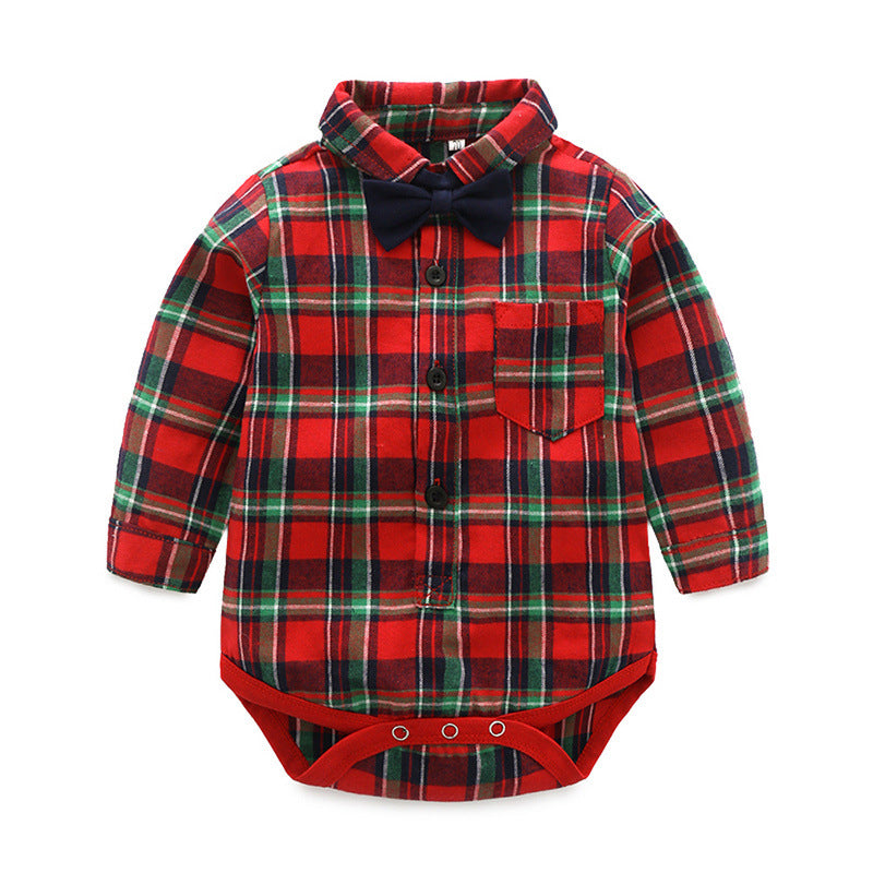 Baby Boy Set suits Red Plaid Long-sleeved Christmas 2 Pcs