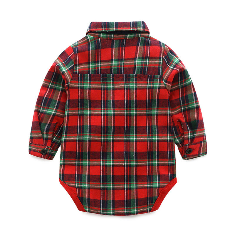 Baby Boy Set suits Red Plaid Long-sleeved Christmas 2 Pcs