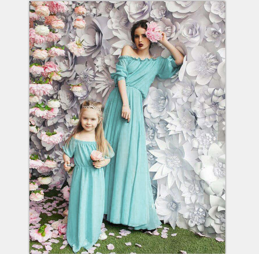 Family Matching Chiffon Puff Sleeve Parent-child Dress