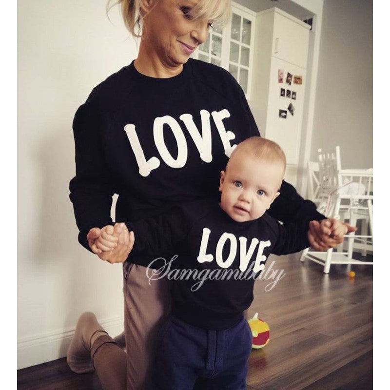 Family Matching Long Sleeve Round Collar Letter LOVE Mother Son Shirts Tops