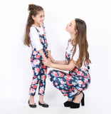 Family Spring Parent-child One-piece Printed Overalls Pants Dress