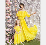 Family Matching Chiffon Puff Sleeve Parent-child Dress