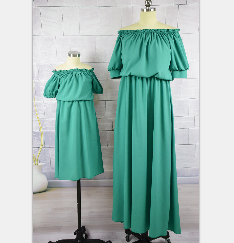 Family Matching Chiffon Puff Sleeve Parent-child Dress