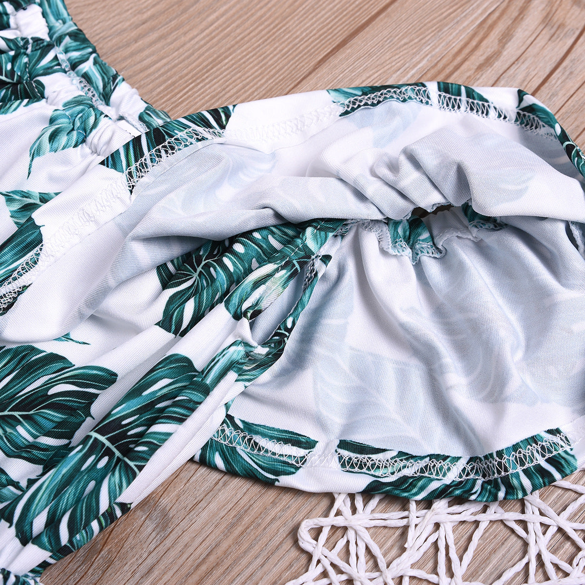 Kid Girls One-shoulder Jumpsuit Leaf Printed Summer Rompers