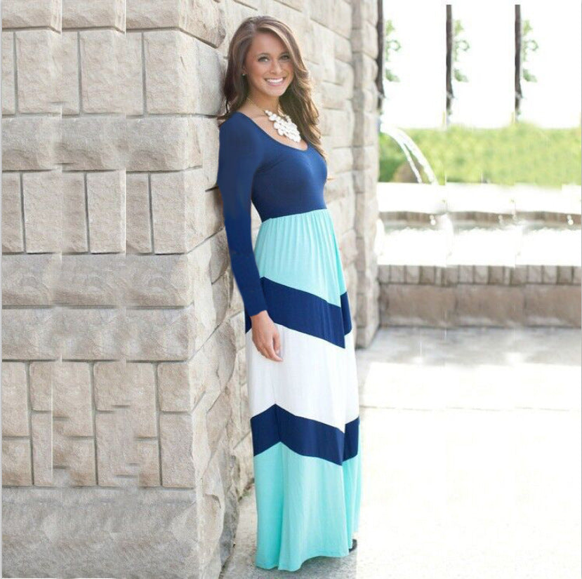 Family Matching Stitching Contrast Parent-child Long-sleeved Dress