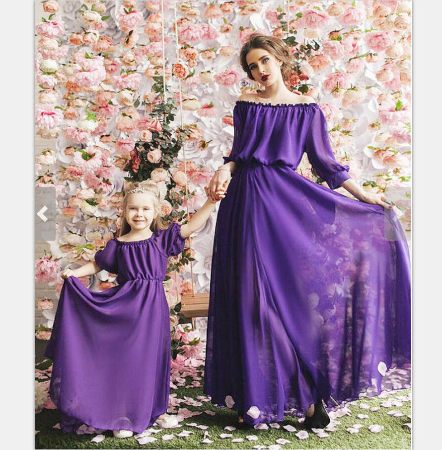 Family Matching Chiffon Puff Sleeve Parent-child Dress