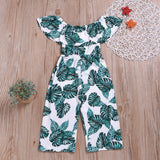 Kid Girls One-shoulder Jumpsuit Leaf Printed Summer Rompers