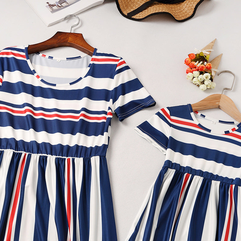 Family Matching Mother-daughter Dress Spring Stripe Stitching Dress