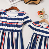 Family Matching Mother-daughter Dress Spring Stripe Stitching Dress