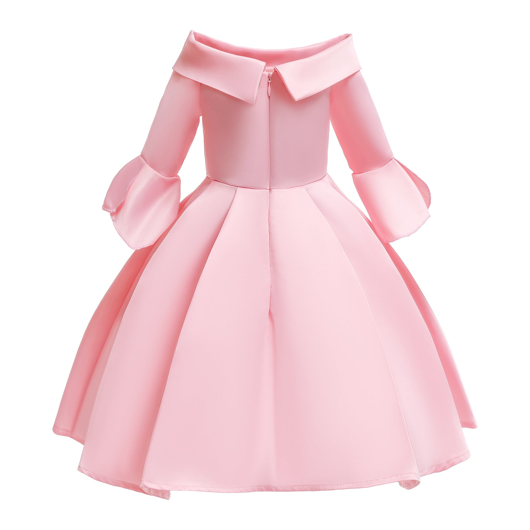 Kid Girl Princess Off Shoulder Middle Sleeve Satin Gown Embroidered Dresses