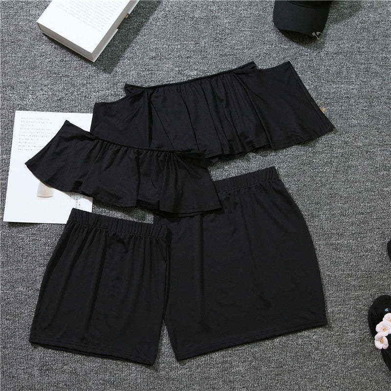 Family Matching Mother-daughter Solid Flounces Dresses