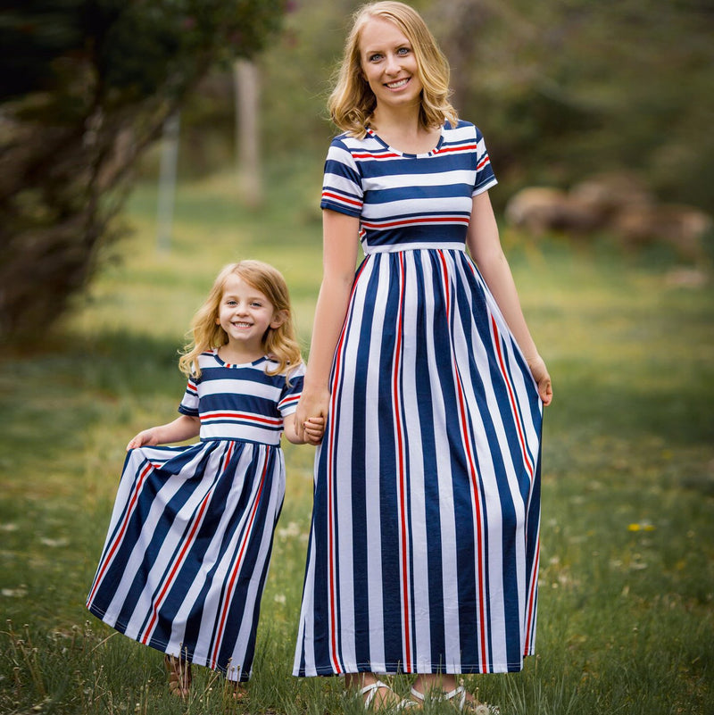 Family Matching Mother-daughter Dress Spring Stripe Stitching Dress