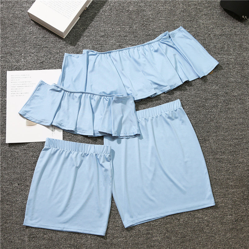 Family Matching Mother-daughter Solid Flounces Dresses