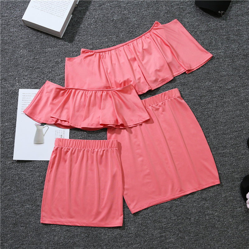 Family Matching Mother-daughter Solid Flounces Dresses