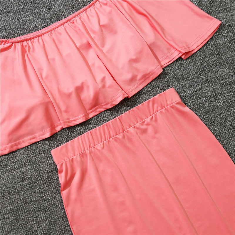 Family Matching Mother-daughter Solid Flounces Dresses