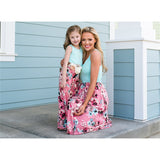 Family Matching Mother Daughter Dress Vest Printed  Long Summer Dress