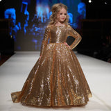 Kids Girl Party Wedding  Gorgeous Gold Sequins Pageant Gown Princess Dress