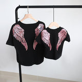 Family Matching Angel Wings Sequin Embroidery Adult Kids Shirt Tops