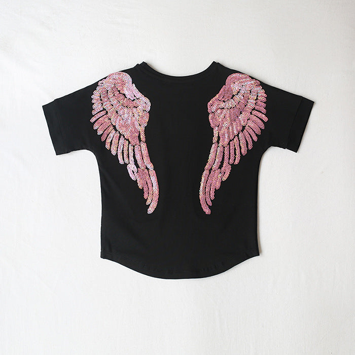 Family Matching Angel Wings Sequin Embroidery Adult Kids Shirt Tops
