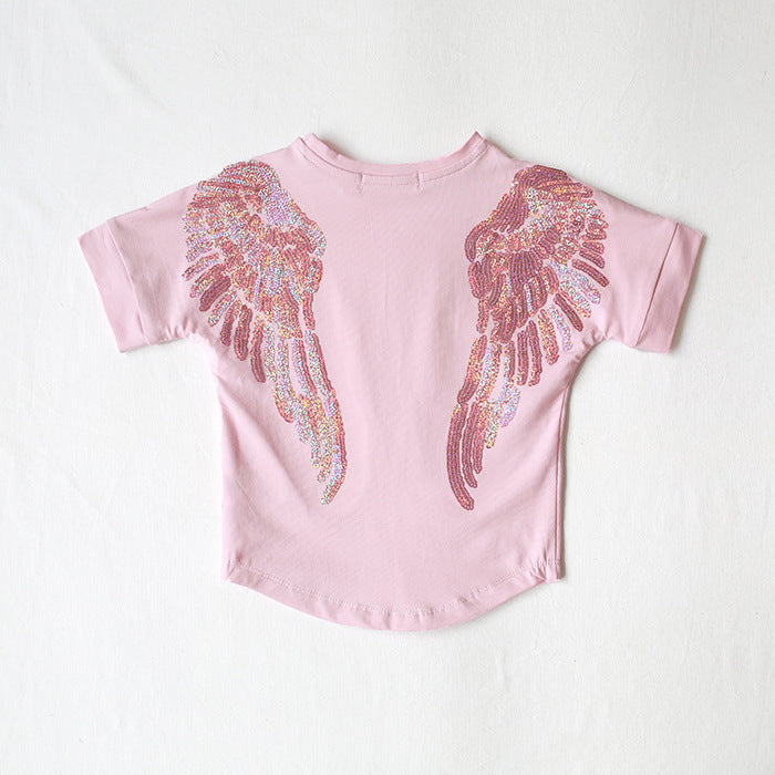 Family Matching Angel Wings Sequin Embroidery Adult Kids Shirt Tops