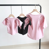 Family Matching Angel Wings Sequin Embroidery Adult Kids Shirt Tops
