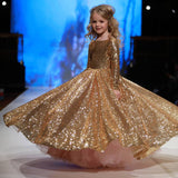 Kids Girl Party Wedding  Gorgeous Gold Sequins Pageant Gown Princess Dress