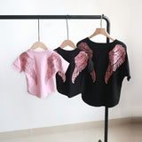 Family Matching Angel Wings Sequin Embroidery Adult Kids Shirt Tops