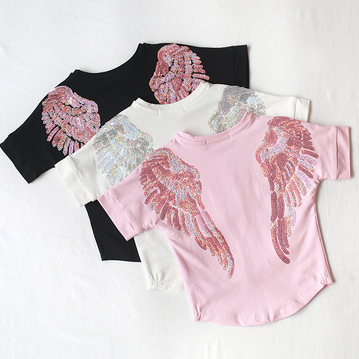 Family Matching Angel Wings Sequin Embroidery Adult Kids Shirt Tops