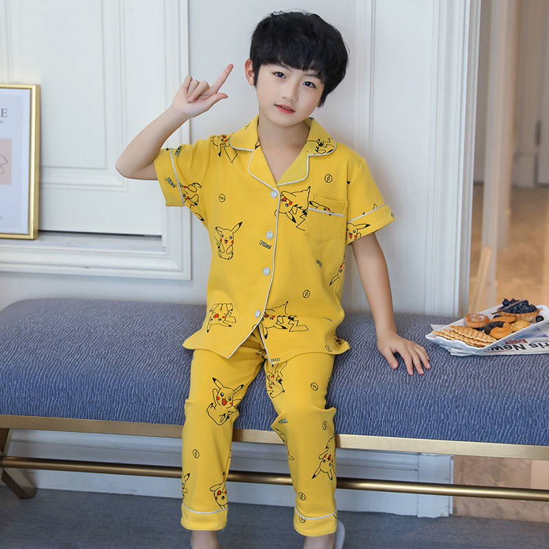 Kid Boys Home Suit Summer Cotton Thin Wicking Short Sleeve Pajamas