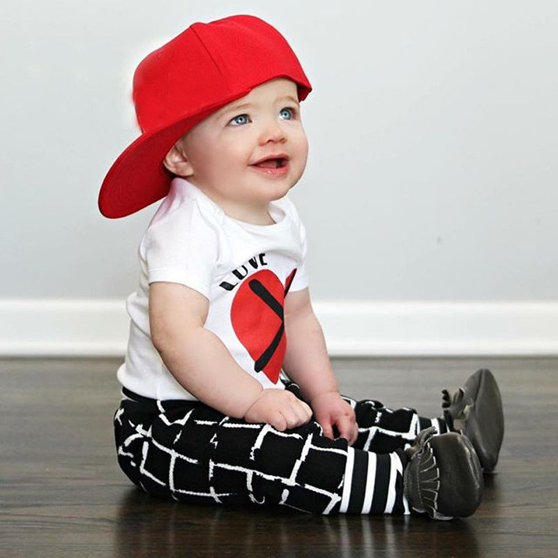 Boys Sets Outfit Love Heart Valentine Plaid 2 Pcs